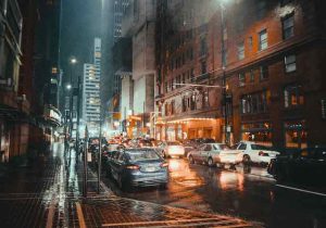 car in rain